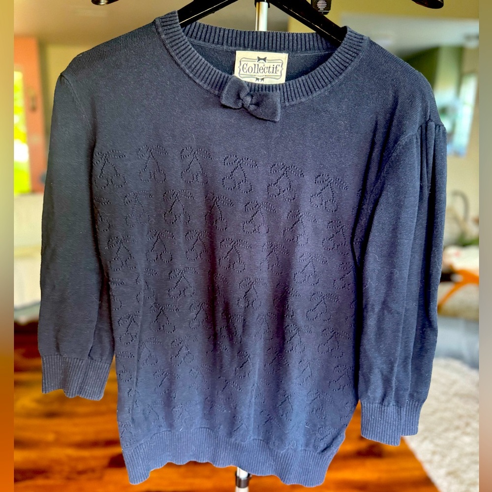 Collectif Navy Jumper Top w/ Cherries - XL US14
